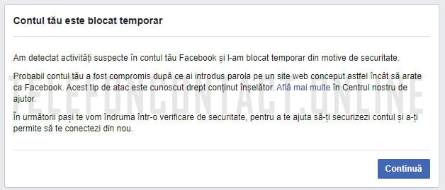 Cont blocat temporar pe Facebook